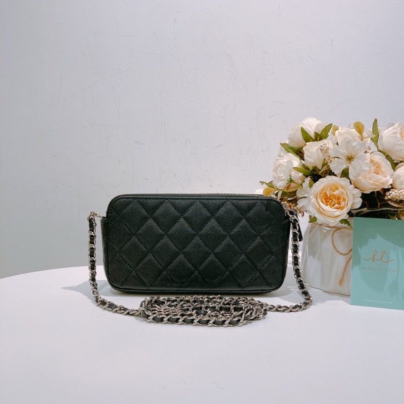 TW4586 CHANEL 香奈兒經典菱格雙拉鏈鏈帶包包COCO MARK WITH CHAIN BAG CAVIAR-24