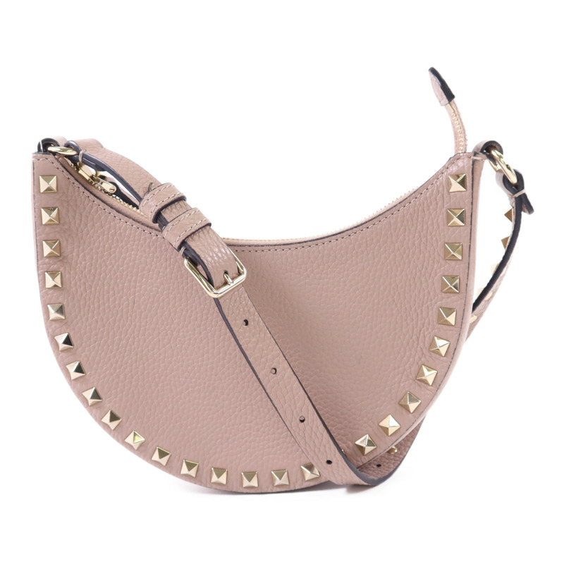 Valentino 牛皮皮革Mini Rockstud Hobo Bag金扣肩背袋-0