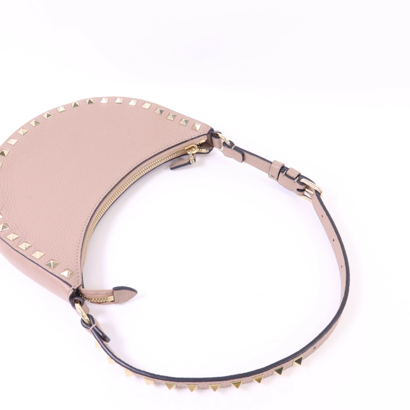 Valentino 牛皮皮革Mini Rockstud Hobo Bag金扣肩背袋-4