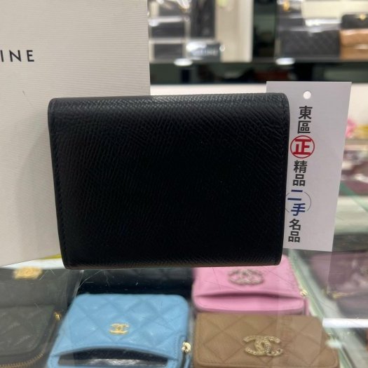 東區正精品㊣CELINE 黑色皮革雙扣金釦三折釦子零錢袋短夾 RZ5508-7