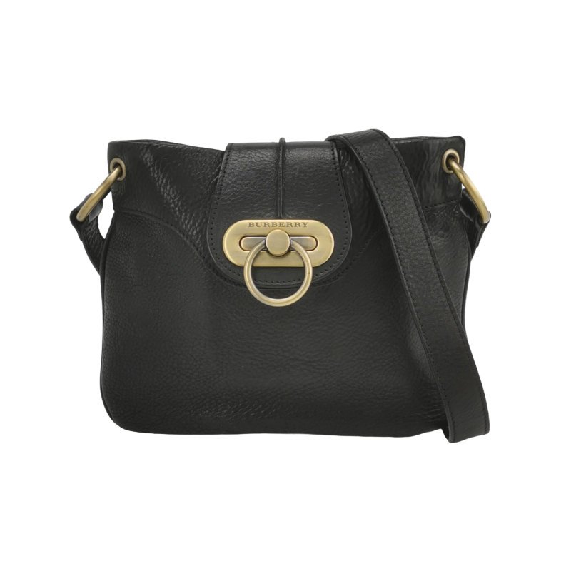 Burberry牛皮純色字母Logo金屬扣斜挎包-0