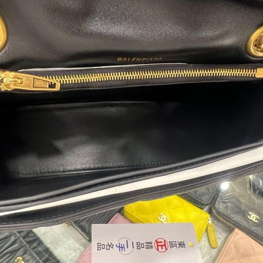 東區正精品㊣ BALENCIAGA 716351 全新巴黎世家黑色牛皮金釦金鍊斜紋沙漏包雙鍊肩背包斜背包 RZ5516-4
