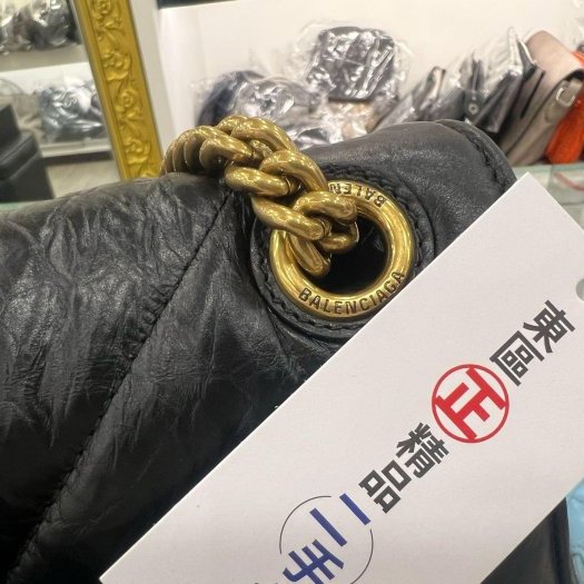 東區正精品㊣ BALENCIAGA 716351 全新巴黎世家黑色牛皮金釦金鍊斜紋沙漏包雙鍊肩背包斜背包 RZ5516-5