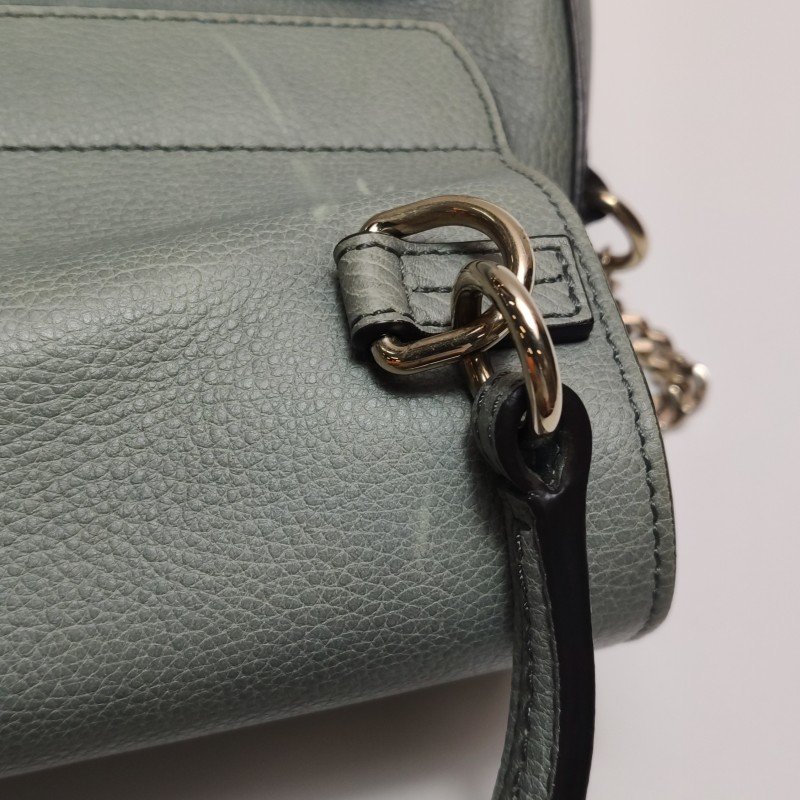 Chloe Faye小號牛皮翻毛皮純色鏈條扣飾斜挎包單肩包-13