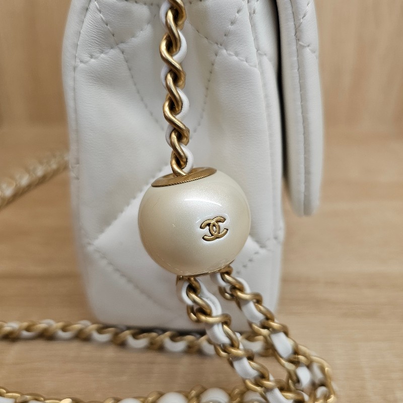 [珍珠控☺️季節限定] Chanel白羊皮菱格霧金釦CF珍珠肩斜背包-3