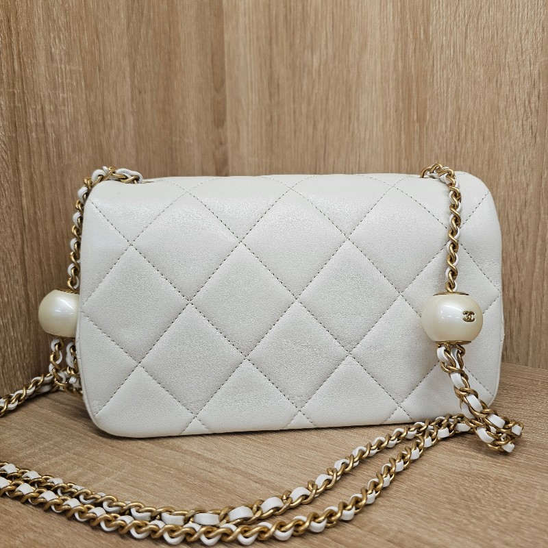 [珍珠控☺️季節限定] Chanel白羊皮菱格霧金釦CF珍珠肩斜背包-4