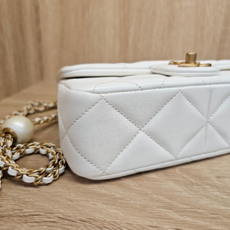 [珍珠控☺️季節限定] Chanel白羊皮菱格霧金釦CF珍珠肩斜背包-8