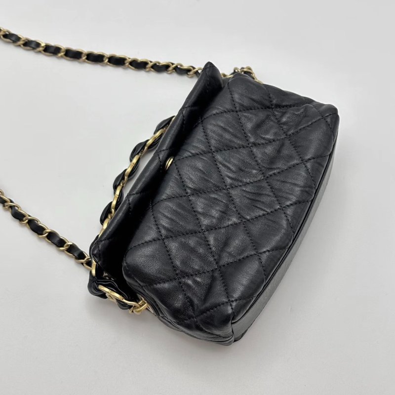 CHANEL 黑金21S hobo小號手提肩背斜背飯盒包 19*13*7 98新配件盒子塵袋保卡-2