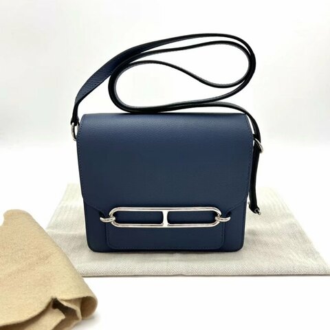 HERMES 深邃藍銀扣豬鼻子19肩背斜背包 17.5*15*6 98新配件塵袋
