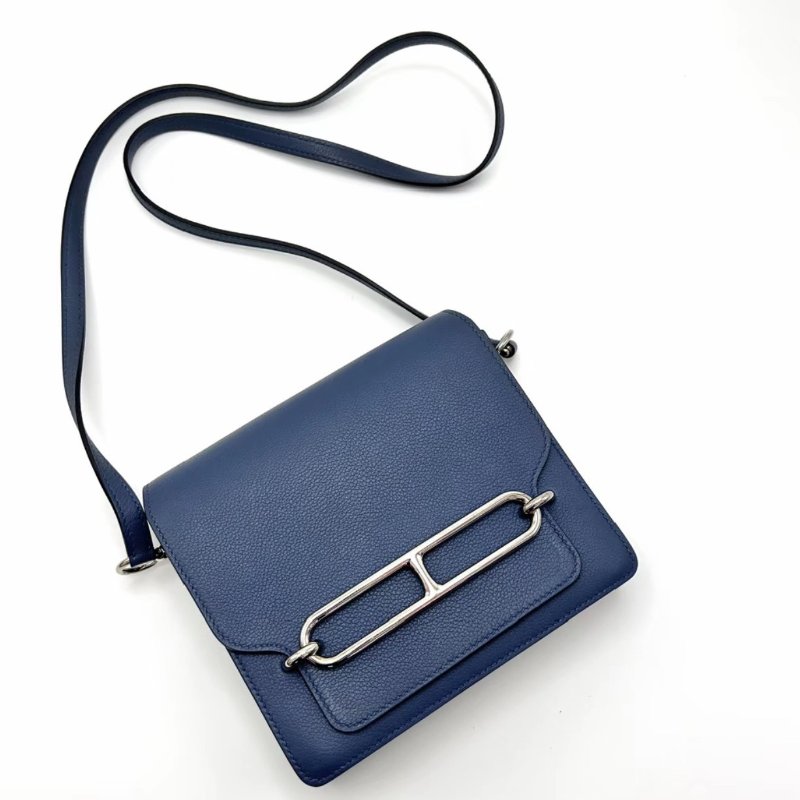 HERMES 深邃藍銀扣豬鼻子19肩背斜背包 17.5*15*6 98新配件塵袋-1