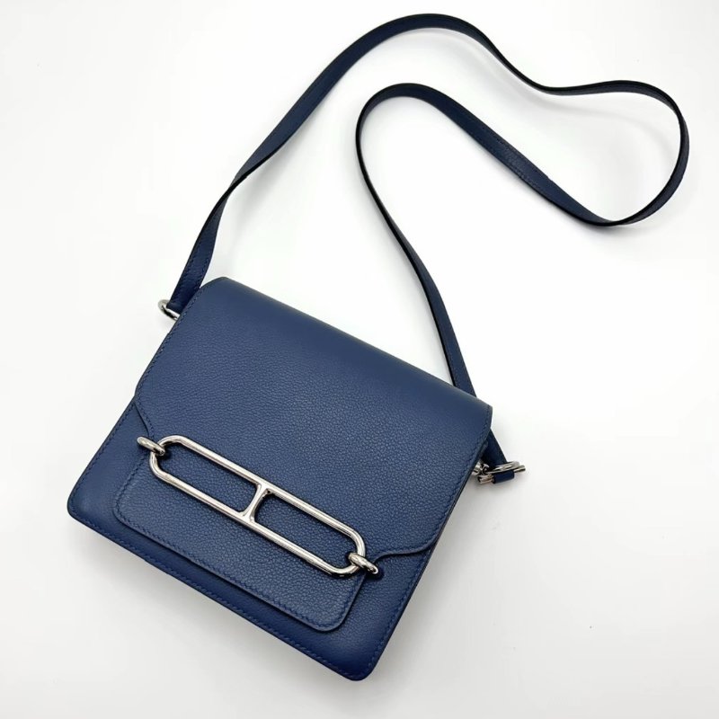 HERMES 深邃藍銀扣豬鼻子19肩背斜背包 17.5*15*6 98新配件塵袋-2