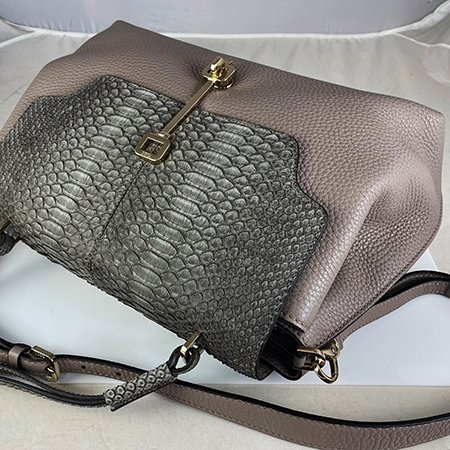 *奢華大道國際精品*【T0146】TOD'S灰色荔枝紋牛皮/蛇皮 掀蓋手提/斜背兩用包-2