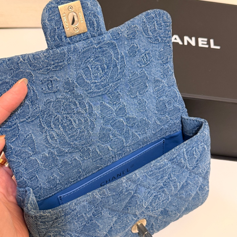 Chanel cf mini 山茶花牛仔 愛心銀扣-4