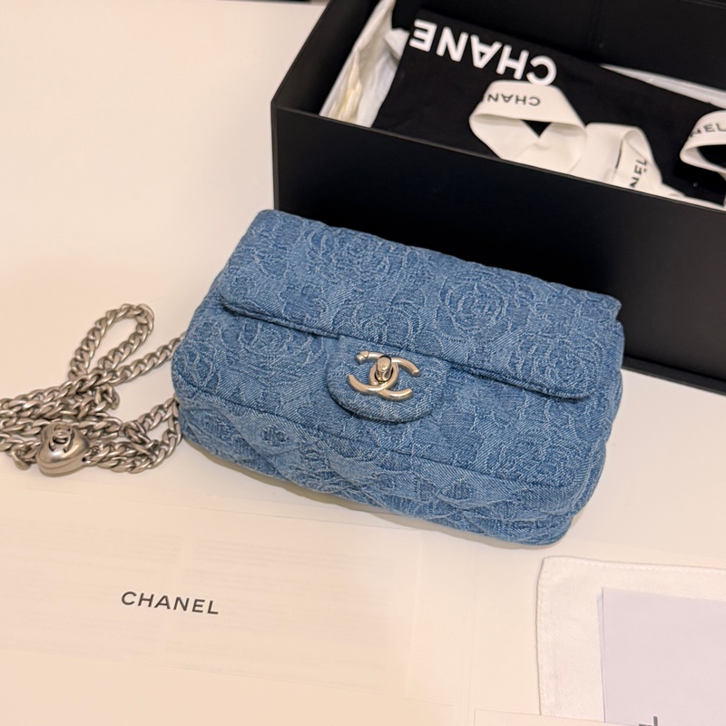 Chanel cf mini 山茶花牛仔 愛心銀扣-5