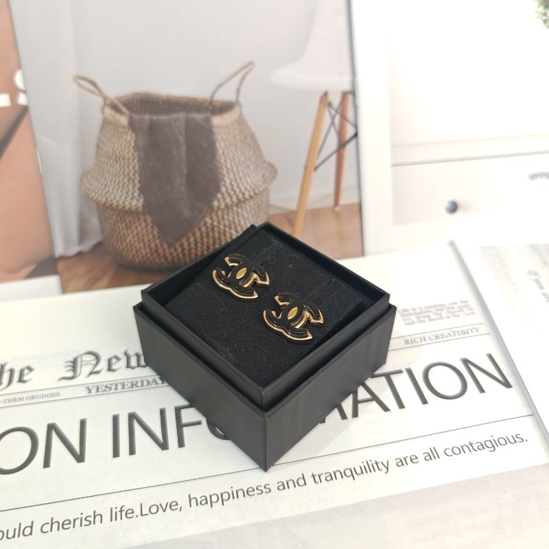 Chanel 黑色立體雙C 耳釘-3
