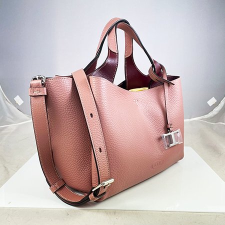 *奢華大道國際精品*【T0150】TOD'S 藕粉色小牛皮手提/斜背兩用包 XBWAPAFL100QRI-1