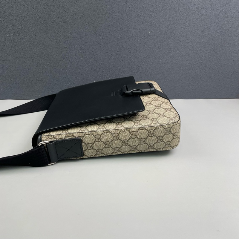 Gucci古馳 老花拼黑色郵差包 尺寸約25*26*5.5cm。-2