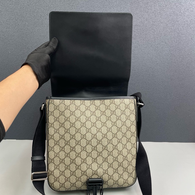 Gucci古馳 老花拼黑色郵差包 尺寸約25*26*5.5cm。-6