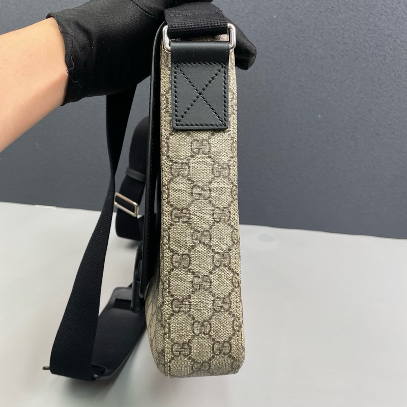 Gucci古馳 老花拼黑色郵差包 尺寸約25*26*5.5cm。-11