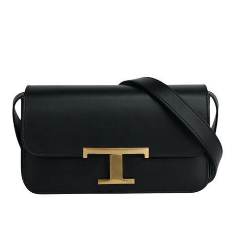 T Timeless 光滑小牛皮翻蓋長型二用包(Micro)(黑色)