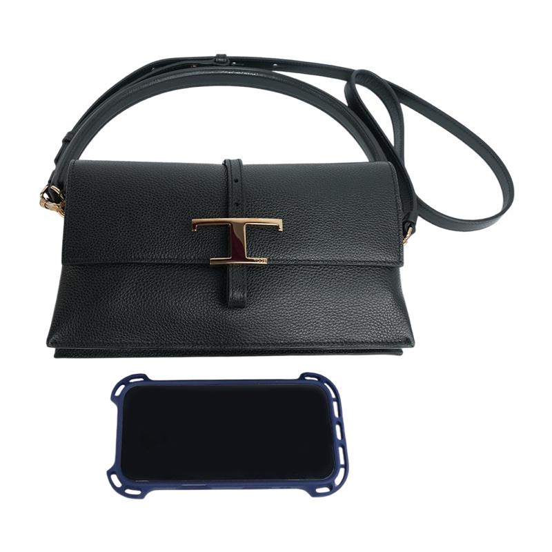 T Timeless 小牛皮翻蓋三層迷你二用包(黑色)-5