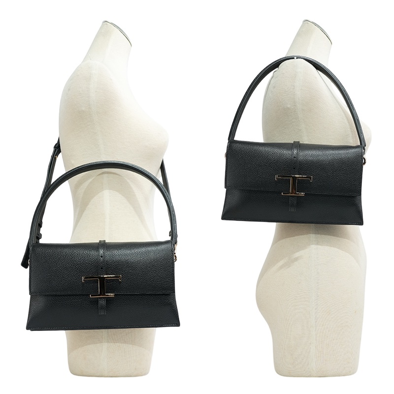 T Timeless 小牛皮翻蓋三層迷你二用包(黑色)-8