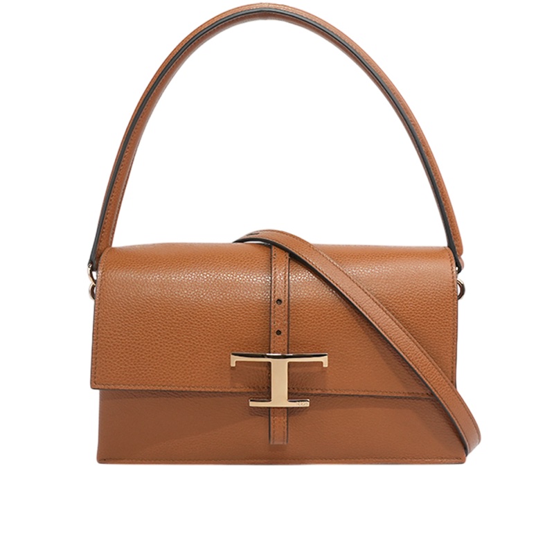 T Timeless 小牛皮翻蓋三層迷你二用包(棕色)-0