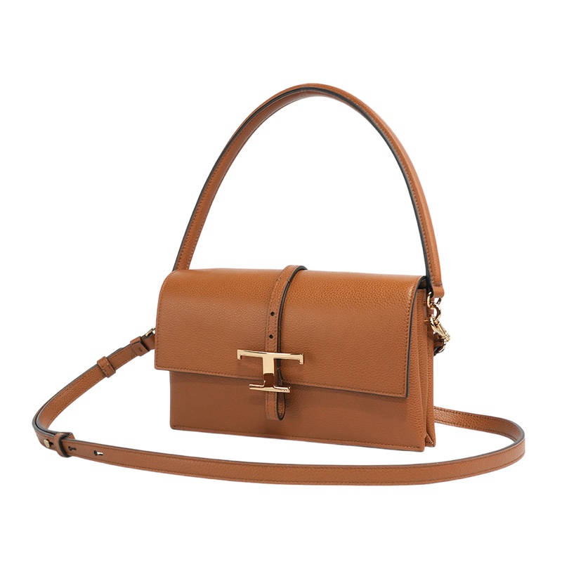 T Timeless 小牛皮翻蓋三層迷你二用包(棕色)-4