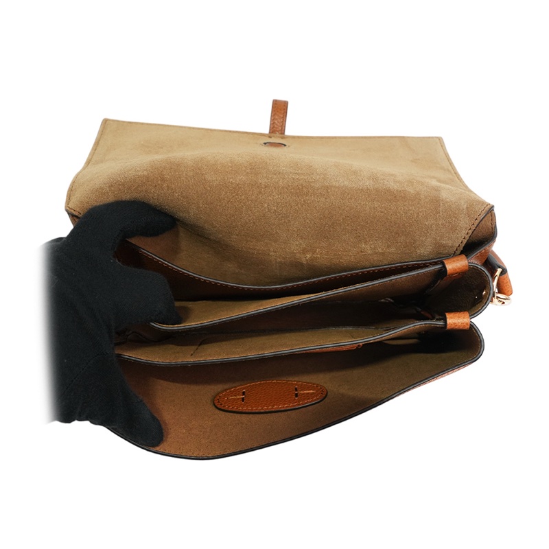 T Timeless 小牛皮翻蓋三層迷你二用包(棕色)-6