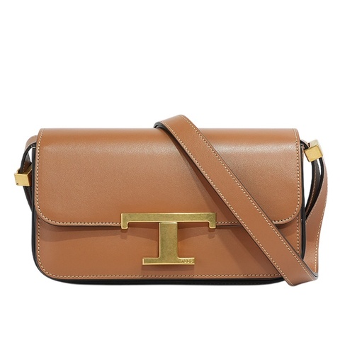 T Timeless 光滑小牛皮翻蓋長型二用包(Micro)(棕色)