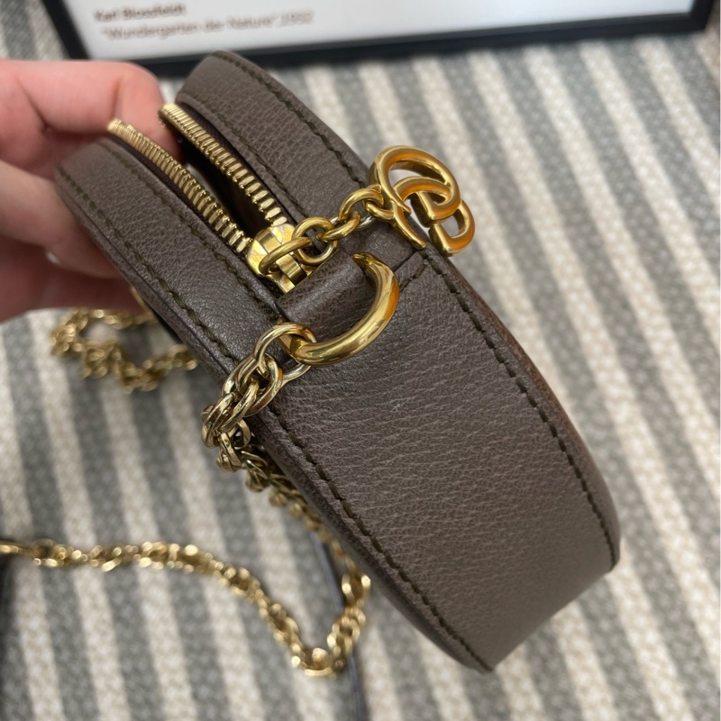 98❤️古馳/Gucci 老花圓餅包，紅綠織帶，金色五金，無破皮開裂，鏈條肩帶齊全，單肩斜挎都可以-2