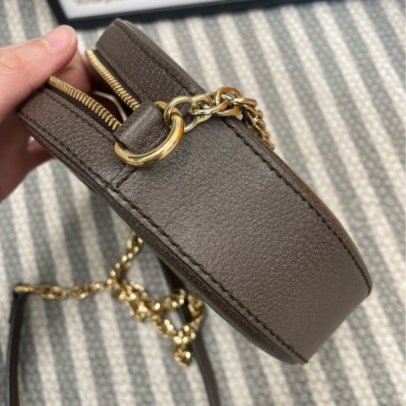 98❤️古馳/Gucci 老花圓餅包，紅綠織帶，金色五金，無破皮開裂，鏈條肩帶齊全，單肩斜挎都可以-3