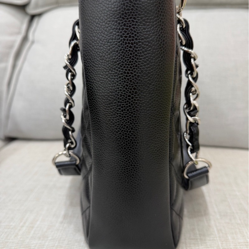 香奈兒 CHANEL PST Petite Shopping Tote CC Logo 荔枝牛皮肩背 托特包 黑銀-8