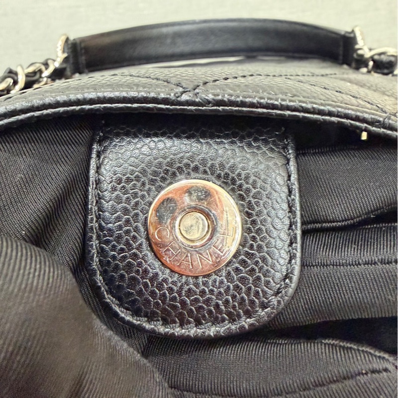 香奈兒 CHANEL PST Petite Shopping Tote CC Logo 荔枝牛皮肩背 托特包 黑銀-21