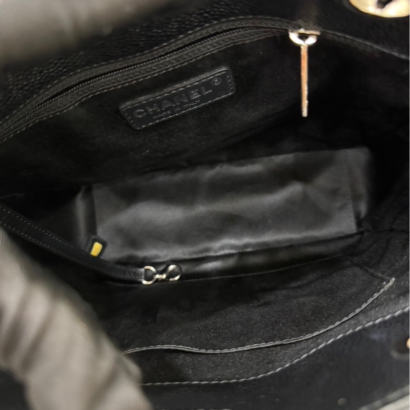 香奈兒 CHANEL PST Petite Shopping Tote CC Logo 荔枝牛皮肩背 托特包 黑銀-23