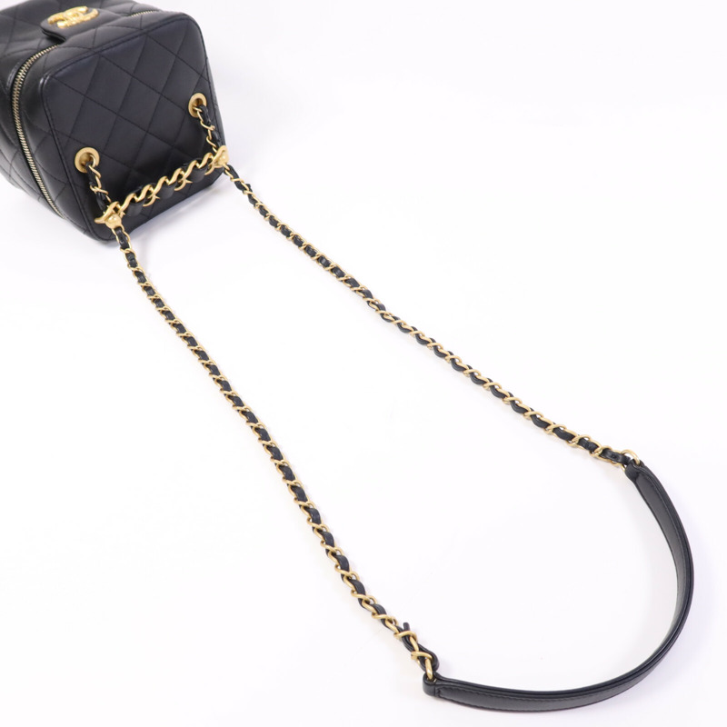 CHANEL 牛皮皮革Vanity Case金扣鏈帶手挽肩背兩用袋-9