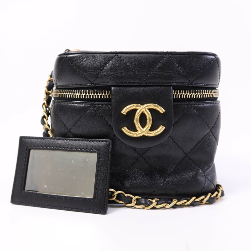 CHANEL 牛皮皮革Vanity Case金扣鏈帶手挽肩背兩用袋-14