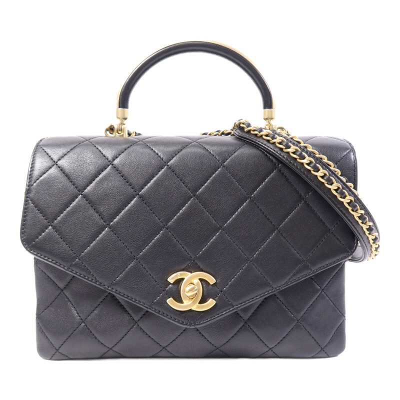 CHANEL 牛皮皮革Chain Shoulder Bag金扣鏈帶手挽肩背兩用袋-0