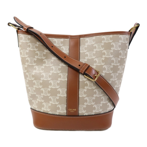 CELINE 塗層帆布Triomphe Bucket金扣肩背袋