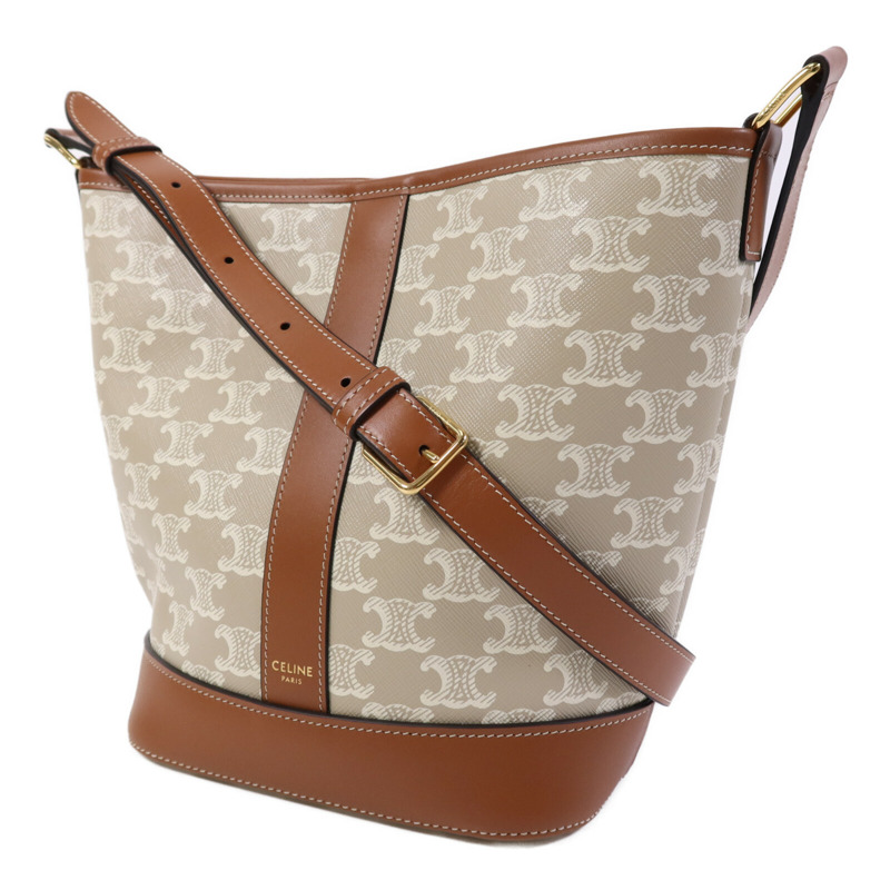 CELINE 塗層帆布Triomphe Bucket金扣肩背袋-2