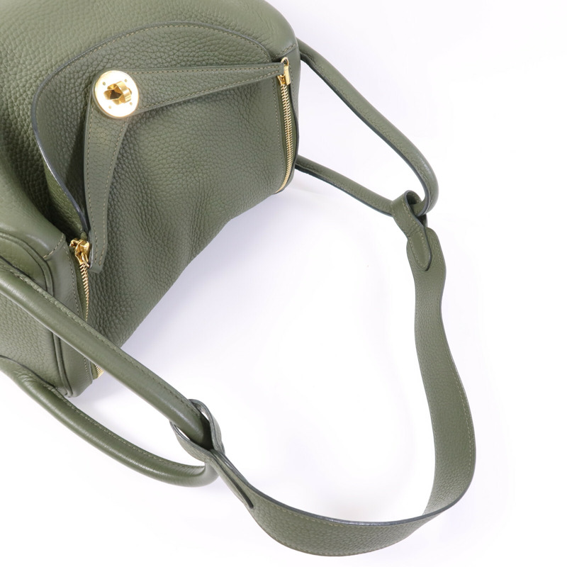 HERMES Clemence皮革Lindy 30金扣手挽肩背兩用袋Vert Veronese-8