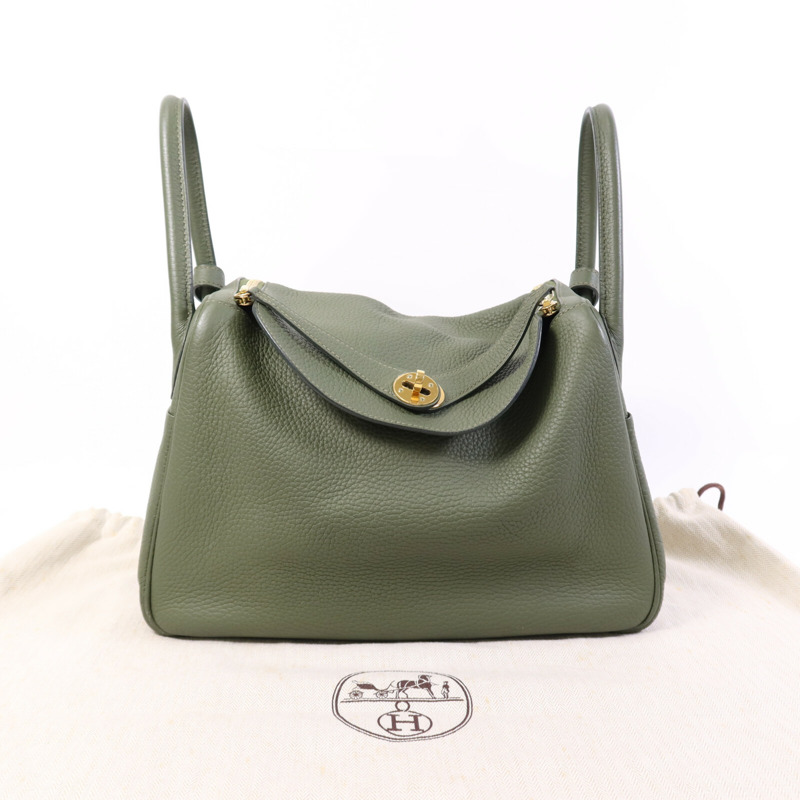 HERMES Clemence皮革Lindy 30金扣手挽肩背兩用袋Vert Veronese-13