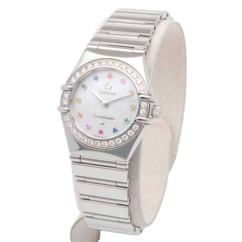 歐米茄星座系列 Iris 腕錶，不鏽鋼材質，石英機芯，女士款，鑲鑽錶圈，多寶石鑲嵌，貝殼錶盤。-2