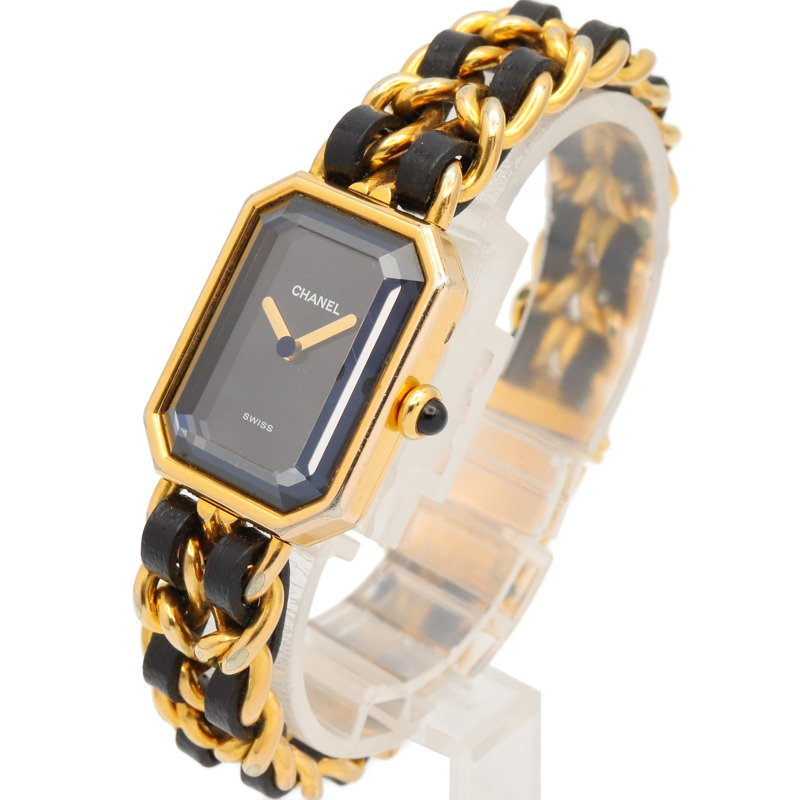 香奈兒 Premiere L 腕錶，鍍金，皮革錶帶，女士，黑色，H0001-1