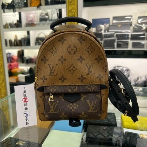 東區正精品㊣LV LOUIS VUITTON M44872 PALM SPRINGS 原花雙色字紋拼黑皮革迷你後背包小書包 RZ5515