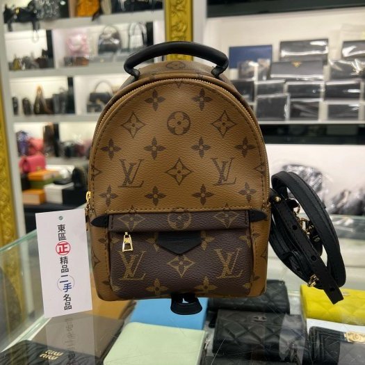 東區正精品㊣LV LOUIS VUITTON M44872 PALM SPRINGS 原花雙色字紋拼黑皮革迷你後背包小書包 RZ5515-0