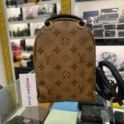 東區正精品㊣LV LOUIS VUITTON M44872 PALM SPRINGS 原花雙色字紋拼黑皮革迷你後背包小書包 RZ5515-8