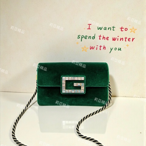 莉亞精品♡Gucci 544242 絲絨斜背包 綠 二手