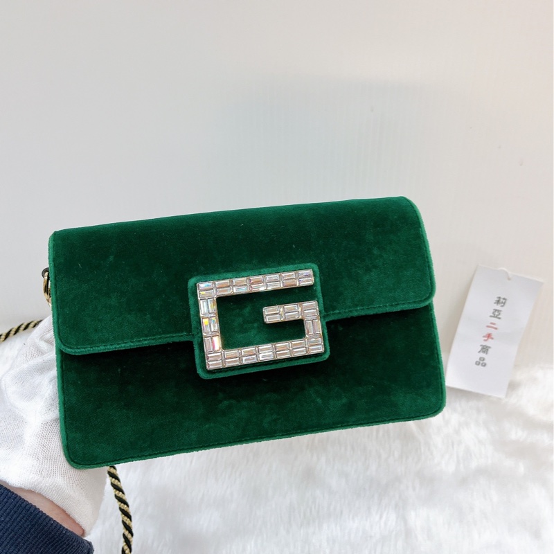 莉亞精品♡Gucci 544242 絲絨斜背包 綠 二手-3