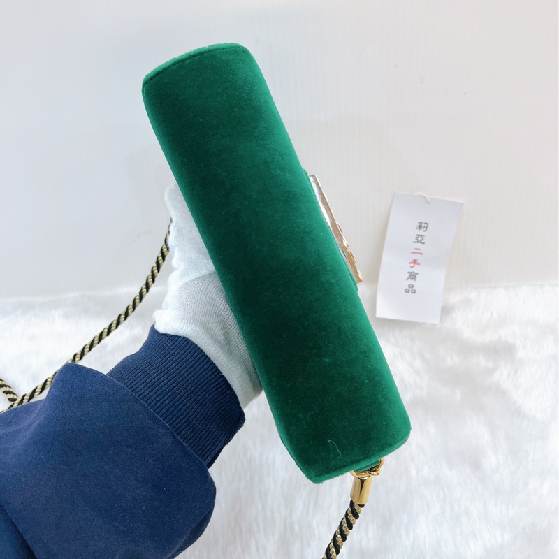 莉亞精品♡Gucci 544242 絲絨斜背包 綠 二手-5